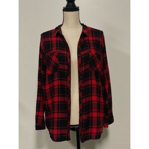 Hester & Orchard Plaid Flannel Button Down Top Red & Black Size XL